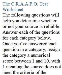 The C.R.A.A.P.O. Test Worksheet